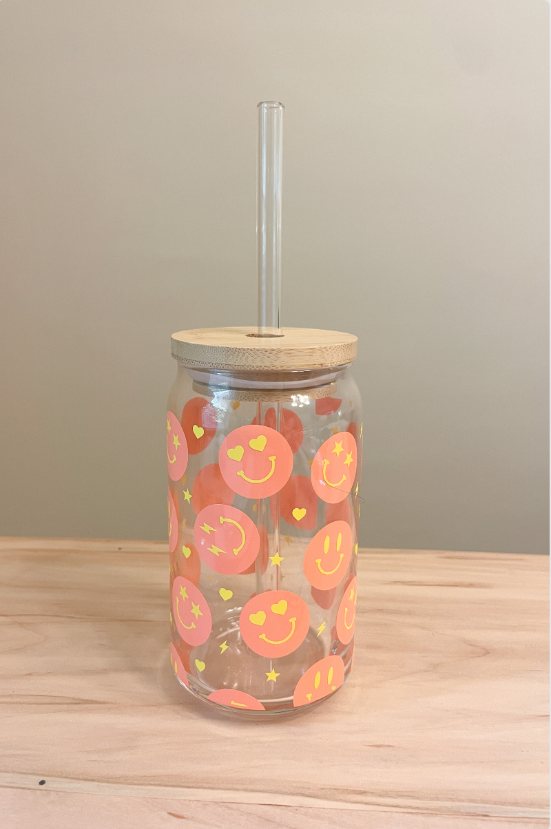 starstruck smiley glass tumbler