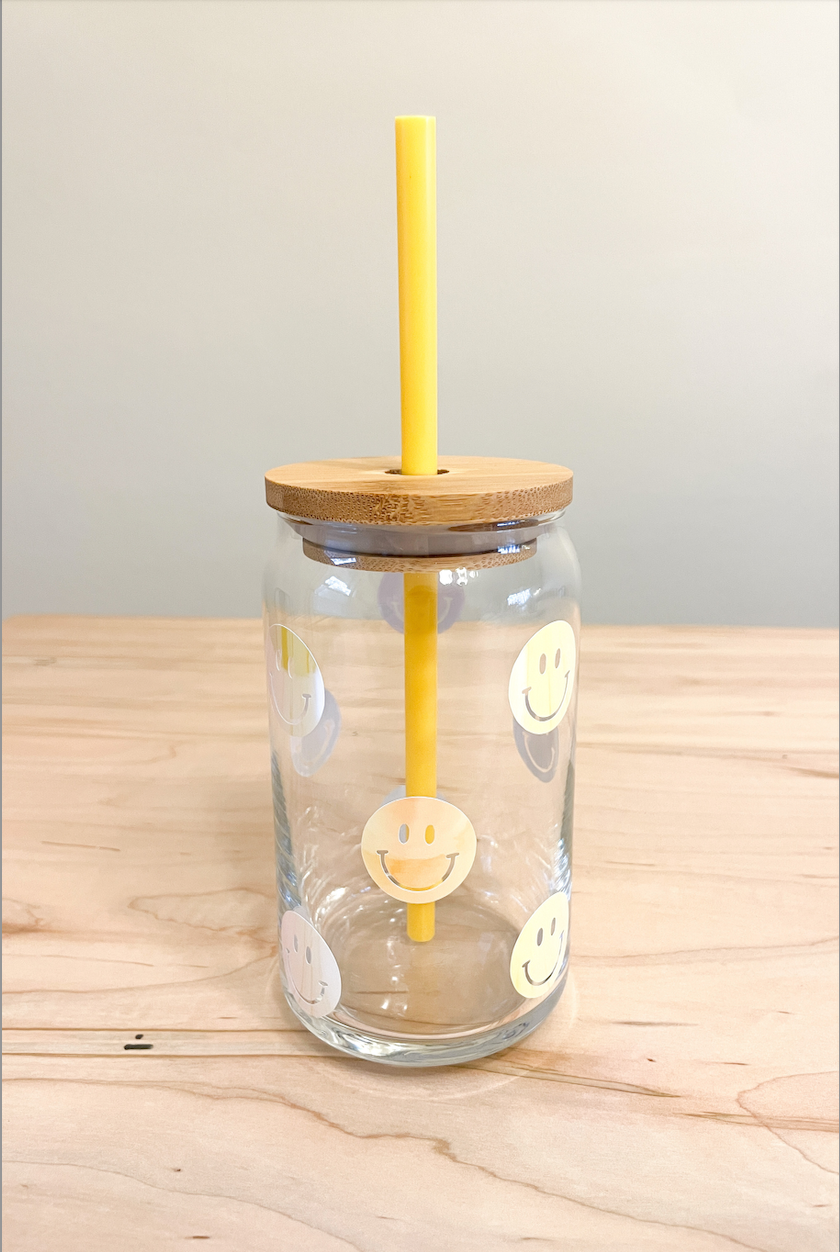 Cup of Happy Drinking Glass Smiley Face Iced Coffee Glass 