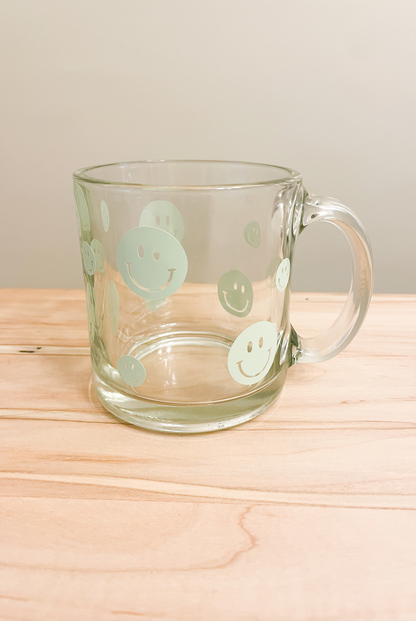 retro smiley hot coffee glass