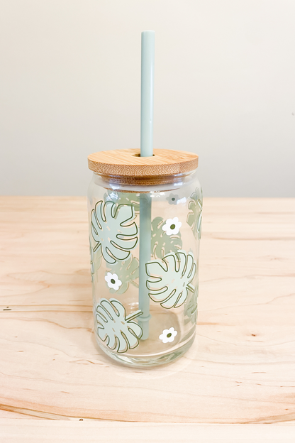 monsterra + daisy glass tumbler